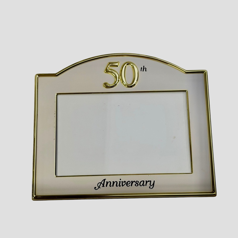 Malden 50th Anniversary Picture Frame Gold Tone Cream Enamel 4x6 Tabletop Wall